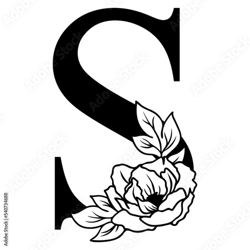 Floral letter S svg, Initial letter S with flower, Monogram alphabet