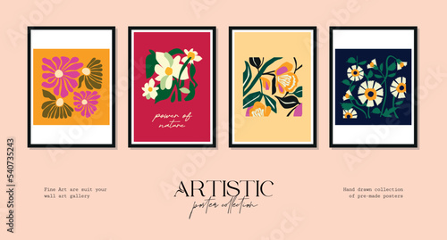 Vector illustration set of botanical printable posters. Art for for postcards, wall art, banner, background.