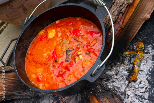 Kettle goulash is prepared over an open fire!