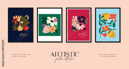 Vector illustration set of botanical printable posters. Art for for postcards, wall art, banner, background.