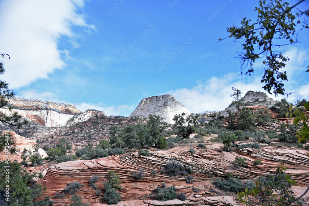 Landscape View of White Domed Mountain in Zion