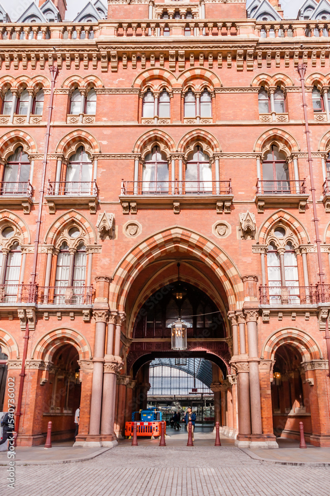 London, England, UK, October 15, 2022: Architectural detail of the St. Pancras Renaissance hotel in London