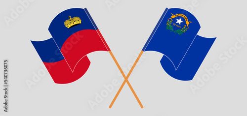 Crossed and waving flags of Liechtenstein and The State of Nevada