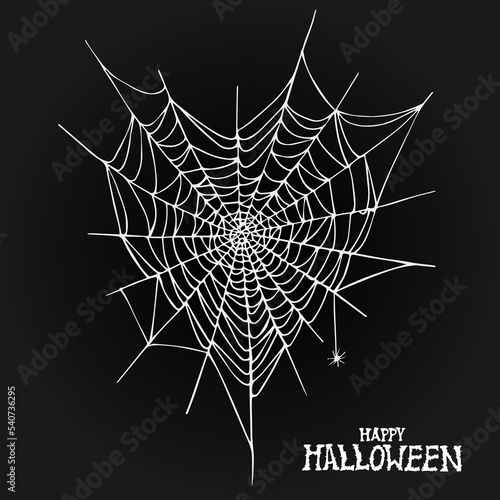 Spiderweb in the shape of a heart with a spider hanging on a cobweb. Print for T-shirts. Halloween design. Vector illustration.