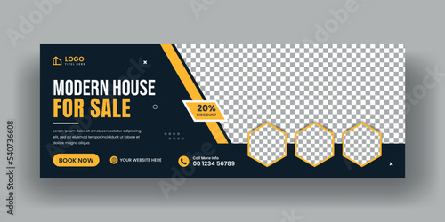 Real estate facebook cover banner template and Horizontal web banner for home for sale or social media cover ads banner set.