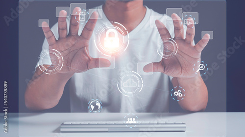 A man Fingerprint scanning and biometric authentication, processing of biometric for access personal data