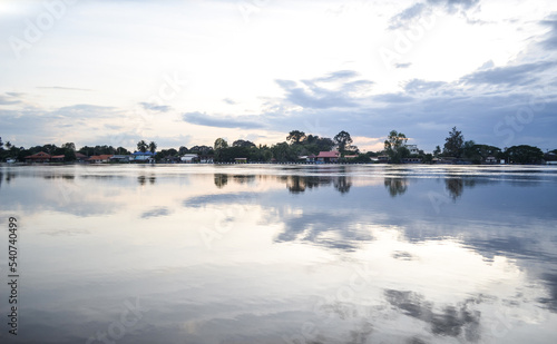 High water level in Chao praya river with beautiful sky.Chao praya river is main river in THAILAND.