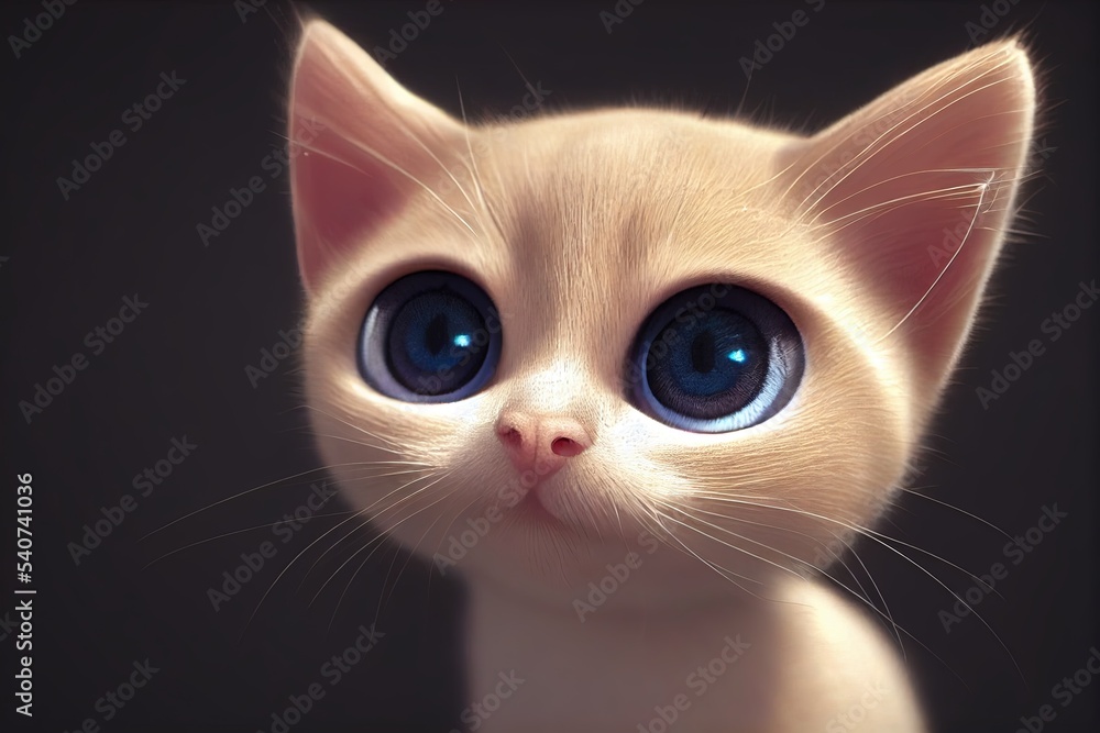 Cute Siamese Kitten Cub, Big kawaii eyes, soft light, made by AI