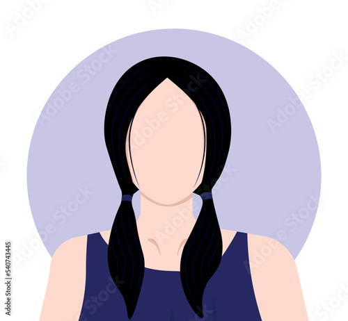 Flat vector illustration of a young woman with two ponytails