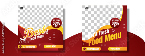 restaurant business marketing social media post or web banner template. set of food menu social media post template design