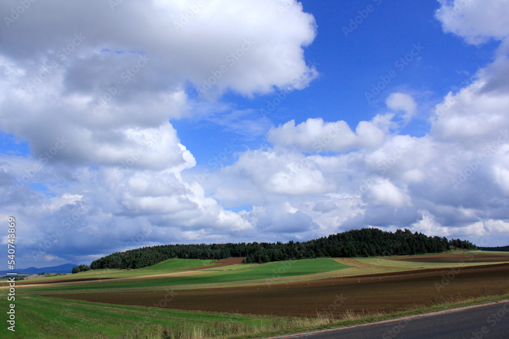 cultures sous un ciel nuageux