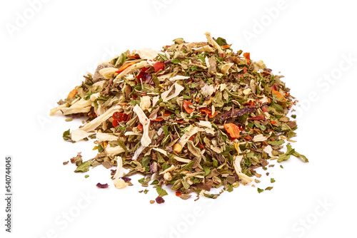 Mix of herbs and spices, isolated on white background.