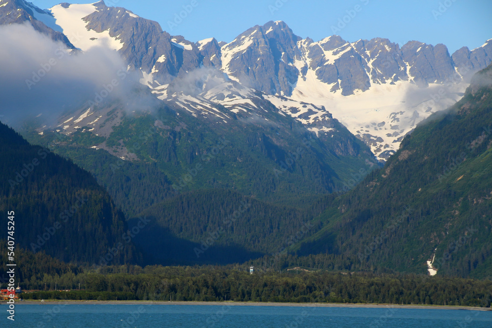 Mountain landscape on the shore of Prince William Sound, Alaska, United States, North America   