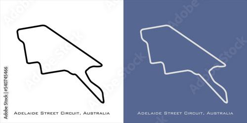 Adelaide Street Circuit, Australia  for formula one F1, motorsport, GP, autosport and season grand prix race tracks. Vector on white and blue background, can be used as illustration, logo 