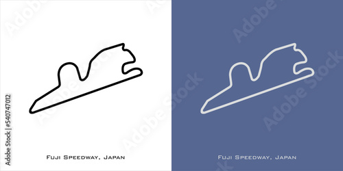 Fuji Speedway circuit for formula one F1, motorsport, GP, autosport and season grand prix race tracks. Vector on white and blue background. Oyama, Japan - Japanese Grand Prix