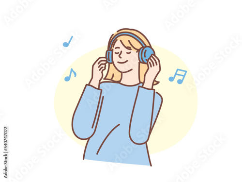 音楽を聴くイラスト(ヘッドフォン、リラックス、趣味、癒し) Illustration of listening to music. Relaxation, hobbies and healing.
