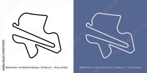 Sepang International Circuit Malaysia for formula one F1, motorsport, GP, autosport and season grand prix race tracks. Vector on white and blue background. 
