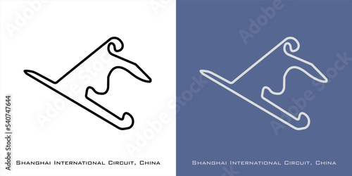 Shanghai International circuit for formula one F1, motorsport, GP, autosport and season grand prix race tracks. Vector on white and blue background. Shanghai, China - Chinese Grand Prix