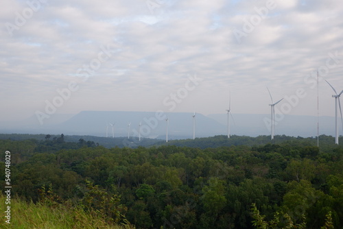 many large windmills Khao Yai Thiang, Thailand