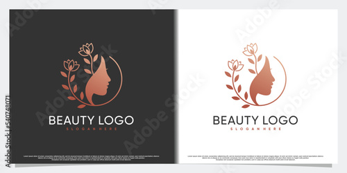 beauty logo design collection with women face and creative element Premium Vector