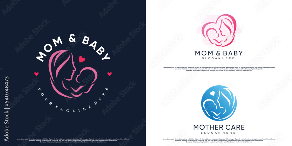 bundle mom and baby icon logo design with unique concept Premium Vector