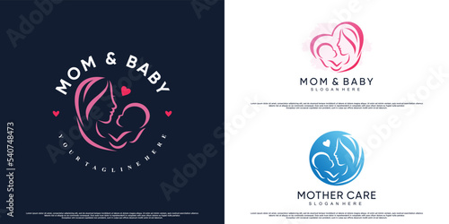 bundle mom and baby icon logo design with unique concept Premium Vector
