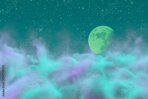 Abstract background creative illustration of mystic heaven with moon with snowflakes you can use for any design purposes © Dancing Man