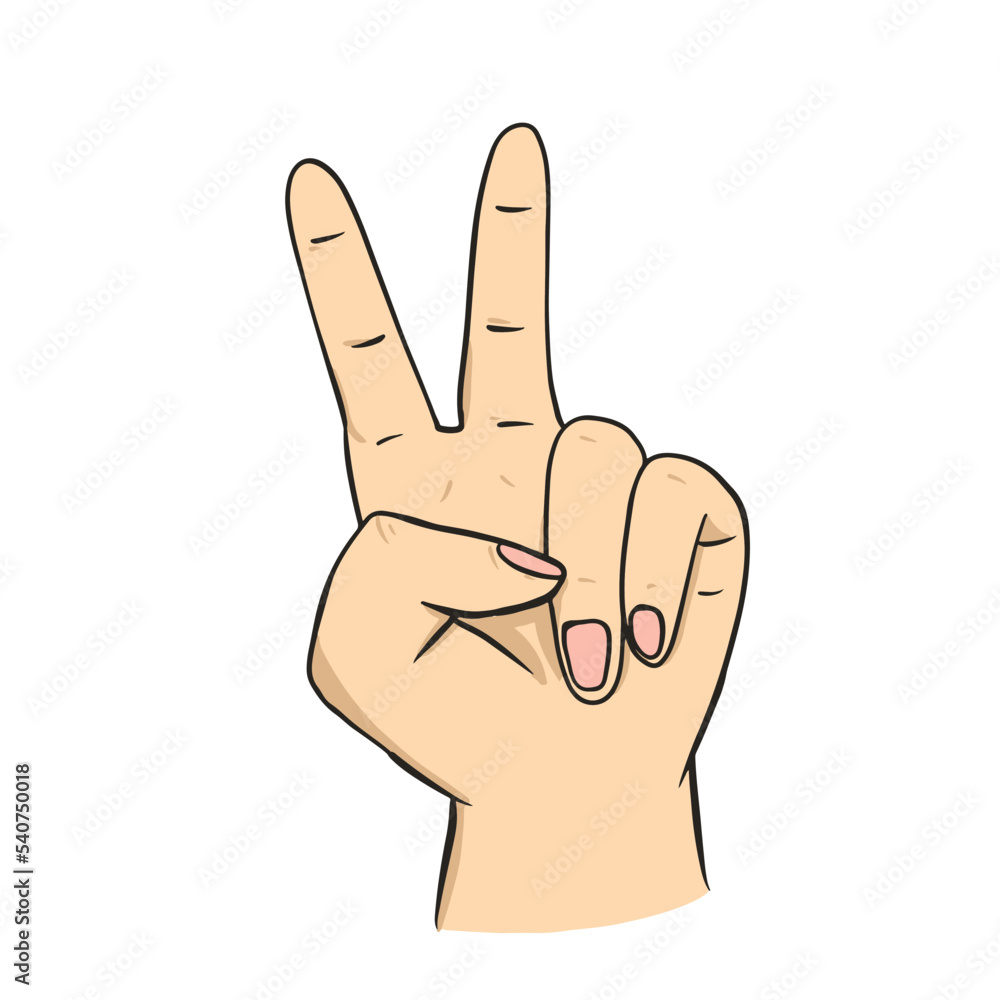 A sign of peace and kindness.The hand shows two fingers. A sign of peace and kindness.The hand shows two fingers.