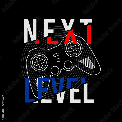 Vector joysticks gamepad illustration with slogan text, for t-shirt prints and other uses.	