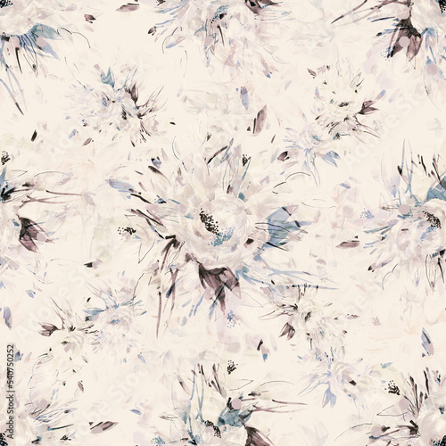  Abstract seamless floral delicate pattern painted flowers