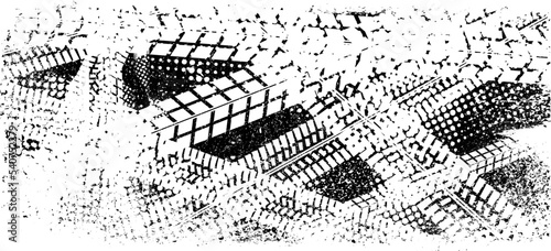 Vector Print Textured Tire Track banner. Design Element . Car tread silhouette . Tyre print .Mud splash grunge texture. Wheel tire track. Traces of tyres.