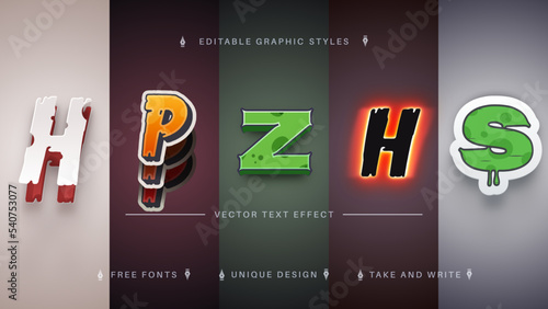 Set 5 Fear Editable Text Effects, Font Styles