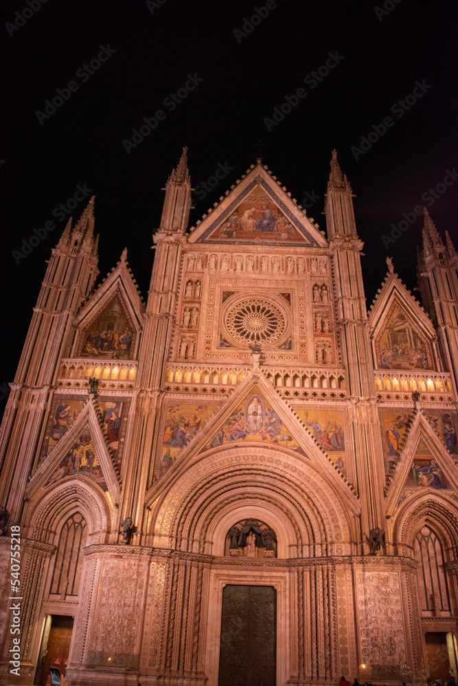 Orvieto Cathedral in the cathedral square, a 14th-century Gothic cathedral in Orvieto, Italy