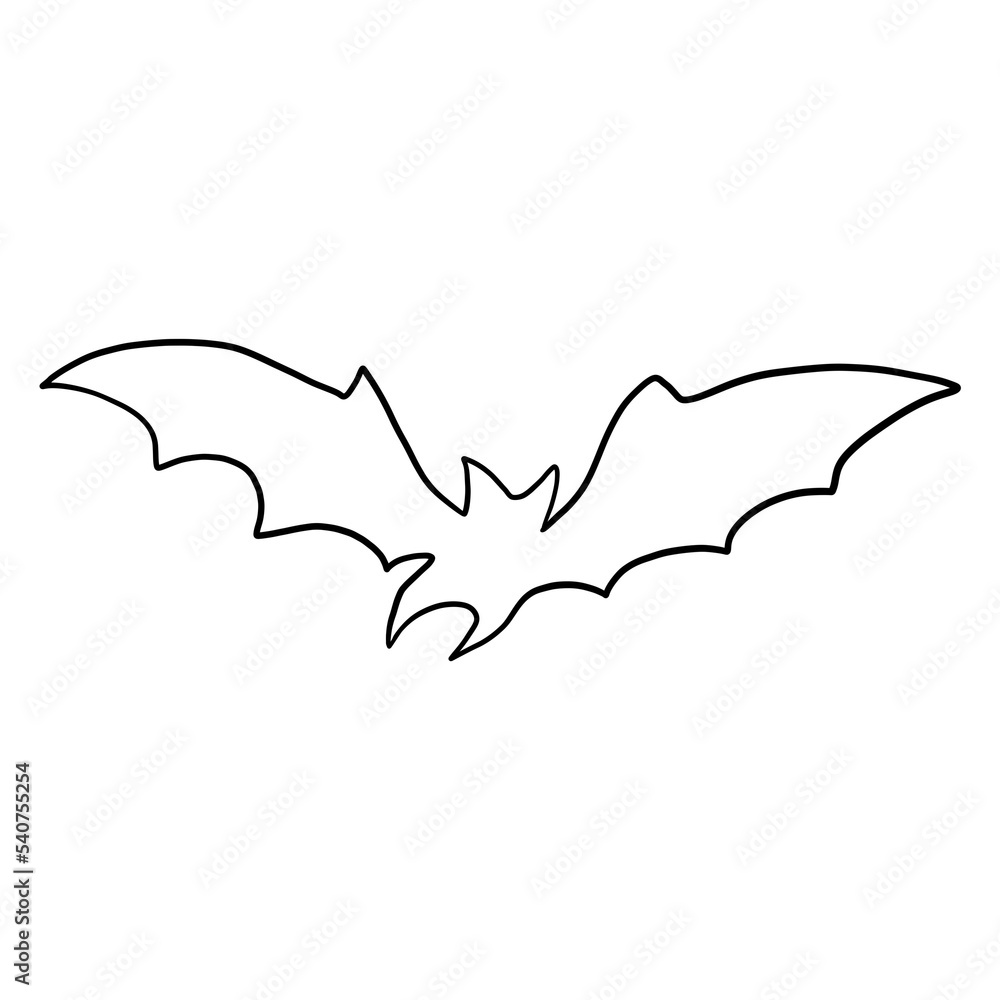 Black Flying Bat Outlined