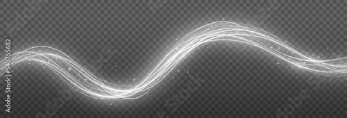 Golden sparkling light trail. Magic light trail of glittering comet tail. Shimmering golden wave with glitter.
