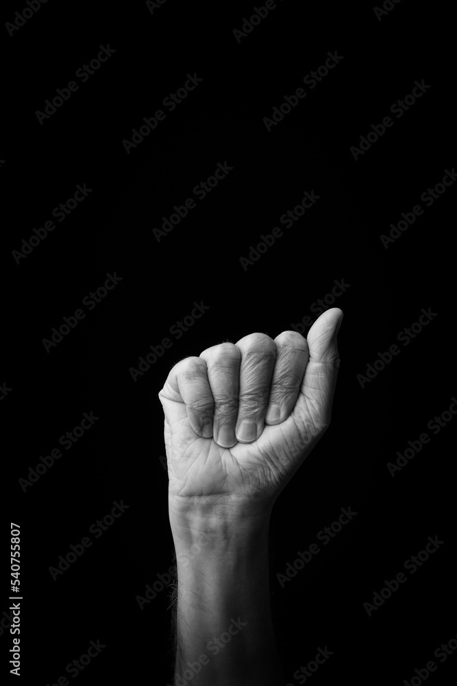 Hand demonstrating the Japanese sign language letter 'A' or '.ぁ' with copy space Hand demonstrating the Japanese sign language letter 'A' or '.ぁ' with copy space