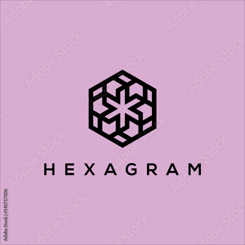 line art hexagram logo vector template