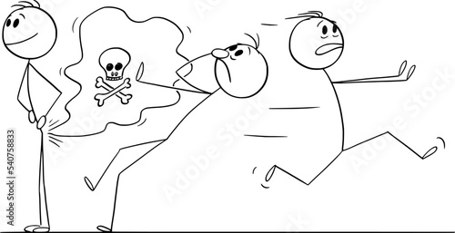 Person Farting, Panic Burst Around , Vector Cartoon Stick Figure Illustration