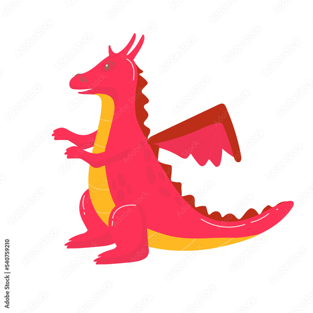 Set of flying and fire-breathing magic dragons out of fairy tales. Scary legendary creatures with wings and fire with smoke out of the mouth, characters for games. Cartoon style vector illustration.