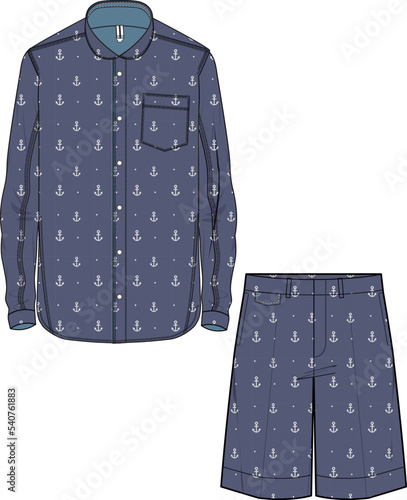 MEN AND BOYS WEAR RESORT SET SHIRT AND SHORT VECTOR SKETCH