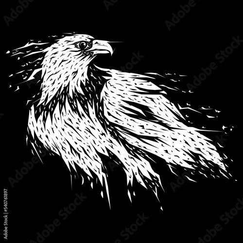 The eagle standing looking back is very thoughtful with a unique abstract stroke