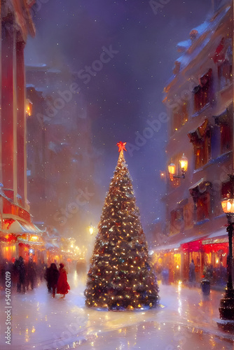 christmas marked in the city - painting
