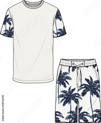 MEN AND BOYS WEAR TEE AND SHORT RESORT SET VECTOR