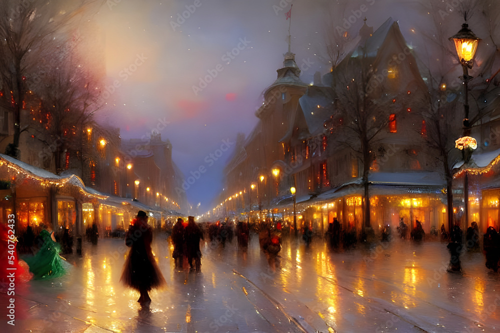 Fototapeta premium christmas marked in the city - painting