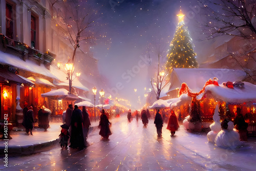 christmas marked in the city - painting