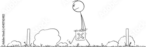 Person Carrying Petrol or Gas Can on the Road, Vector Cartoon Stick Figure Illustration