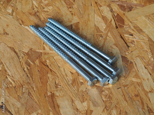 Carbon steel zinc plated hex lag screws for wood.  Large wood screws. Construction and carpentry supplies