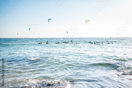 Fotografie Group of surfboard students training