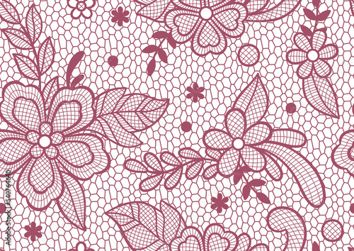 Lace seamless pattern with flowers and leaves. Embroidery handmade decoration.