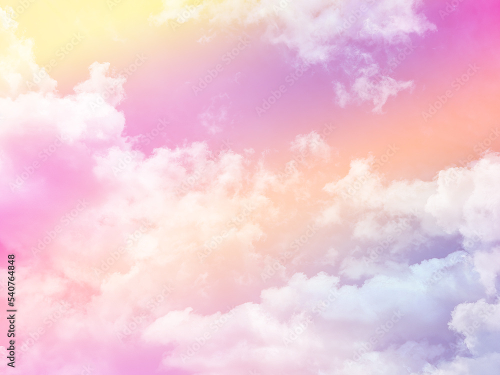 beauty sweet pastel yellow orange colorful with fluffy clouds on sky. multi color rainbow image. abstract fantasy growing light